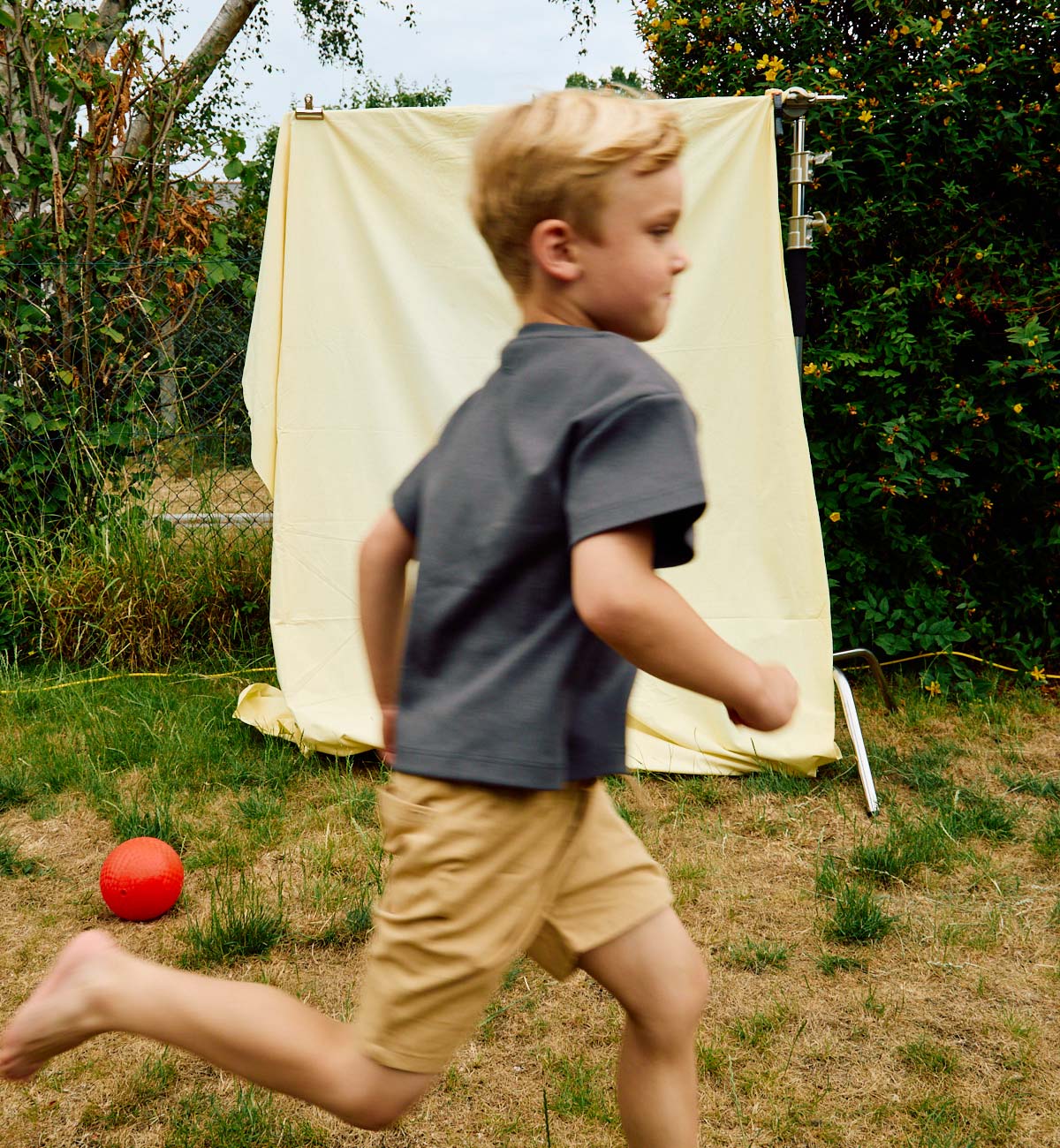 Grey T-shirt & Khaki shorts